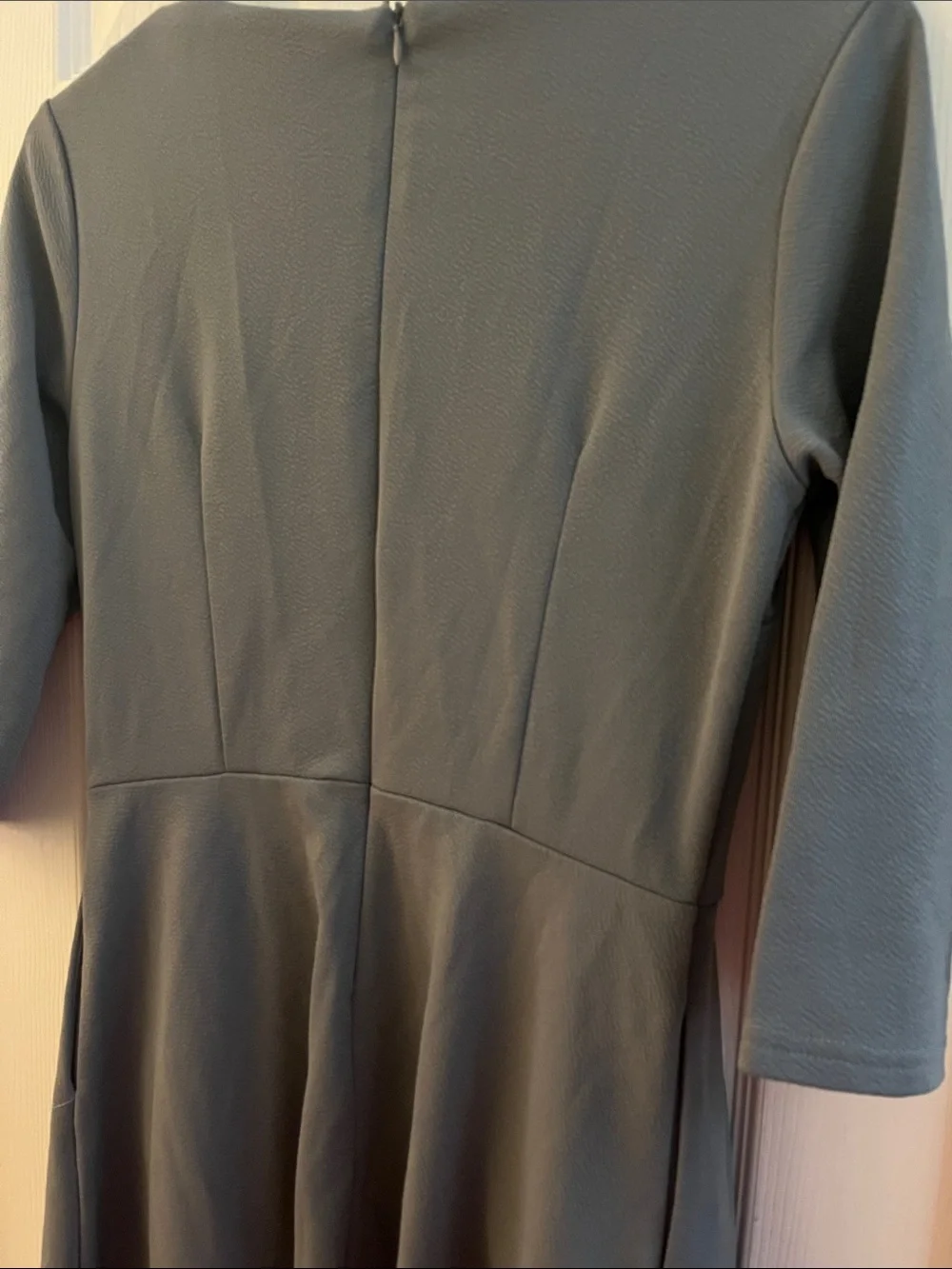 Maeve Slate Gray Asymmetric Button-Front Long Sleeve Dress